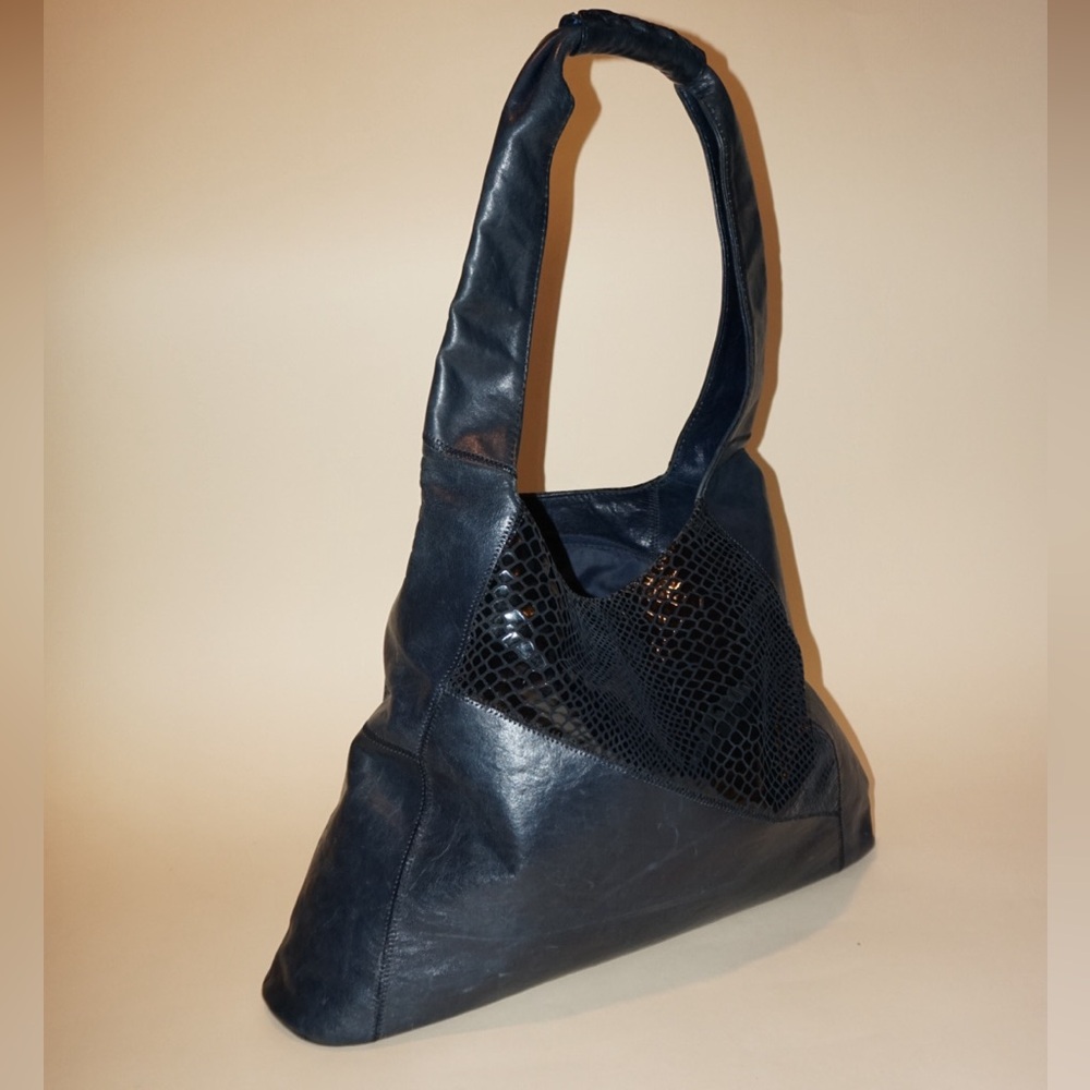 "Danny" Vintage Leather Textured Shoulder Bag Navy Blue